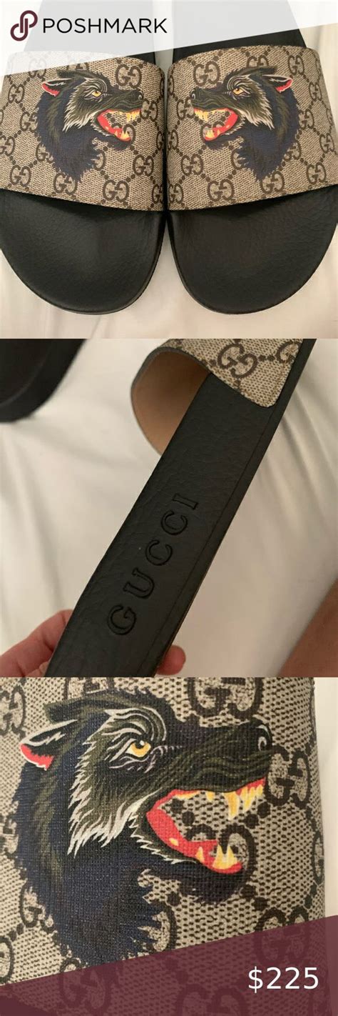 fake wolf gucci slides